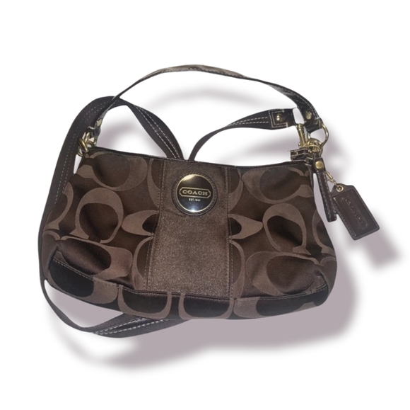 Coach Handbags - Coach Signature Stripe Crossbody Swing Back Bag